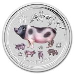 2019 Australia 1 oz Silver Lunar Pig BU (Colorized)
