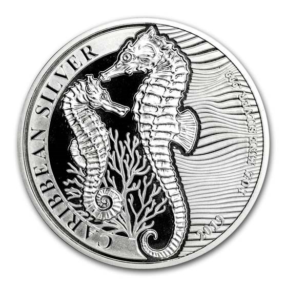 2019 Barbados 1 oz Silver Caribbean Seahorse BU