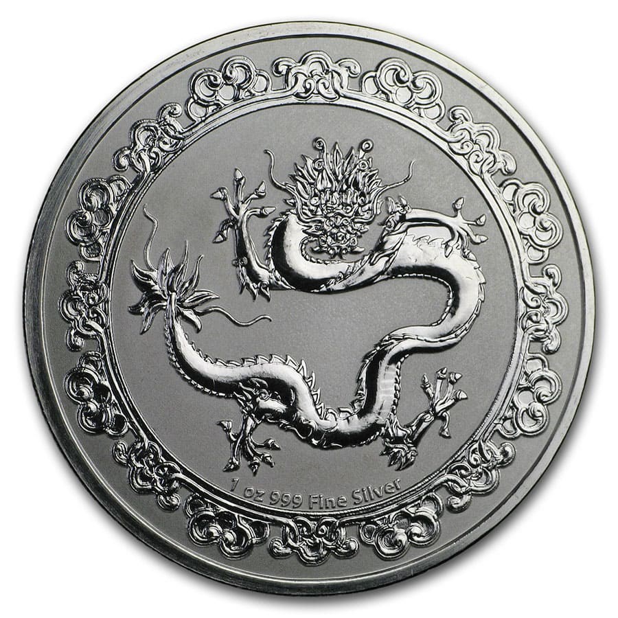 2019 Niue 1 oz Ag $2 Celestial Animals The Dragon BU (Abrasions)