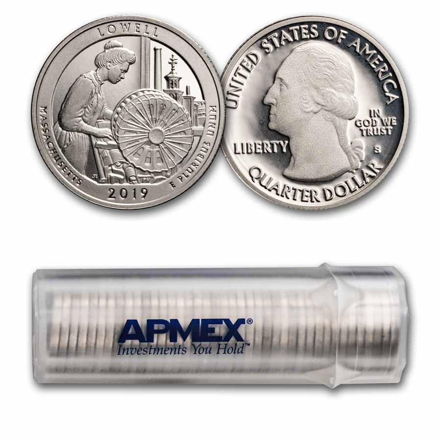 2019-S ATB Quarter Lowell National Park 40-Coin Roll Gem Proof