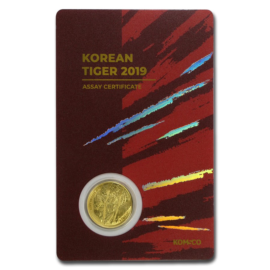 2019 South Korea 1/10 oz Gold Tiger BU (in Red Assay card)