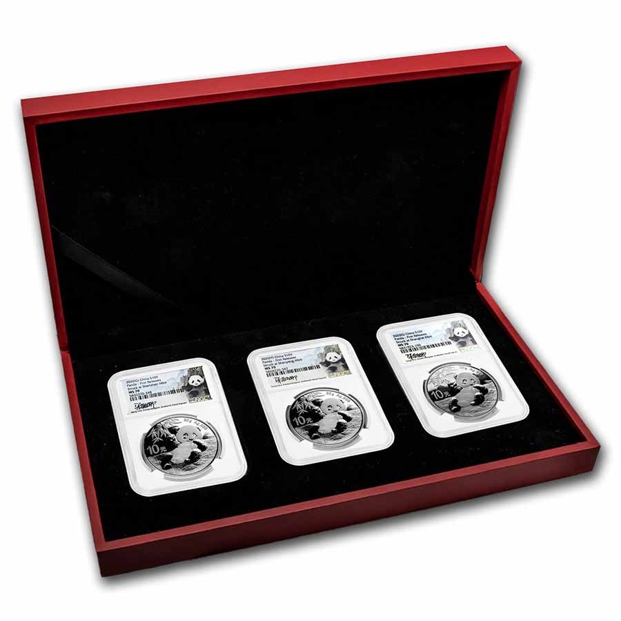 2020 China 30 g Ag Panda MS-70 NGC (Shanghai, Shenyang, Shenzhen)