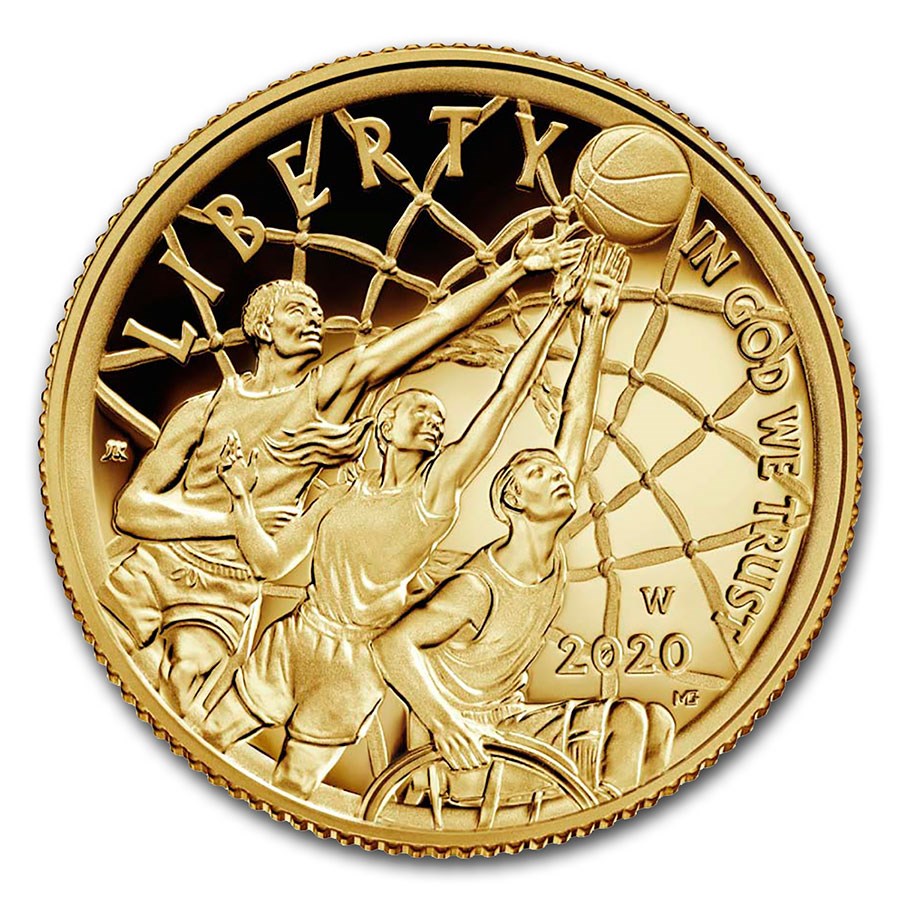 2020-W Gold $5 Basketball Hall of Fame Proof (Box & COA)