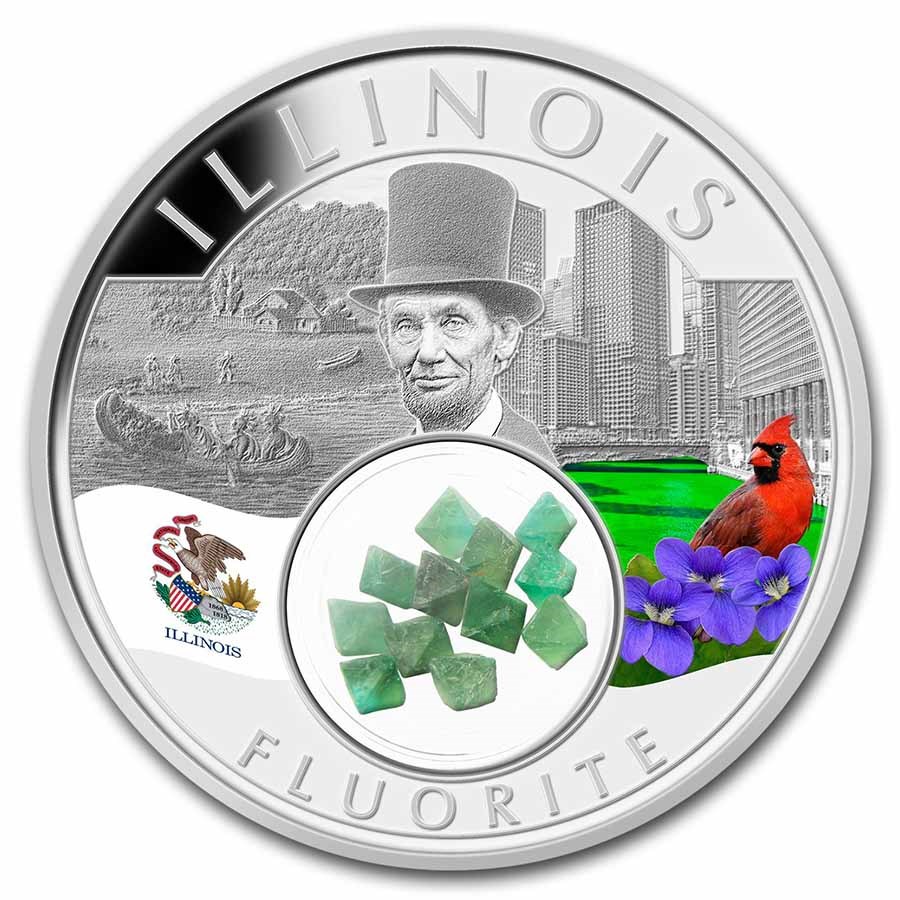 2021 1 oz Ag Treasures of the U.S. Illinois Fluorite (Colorized)