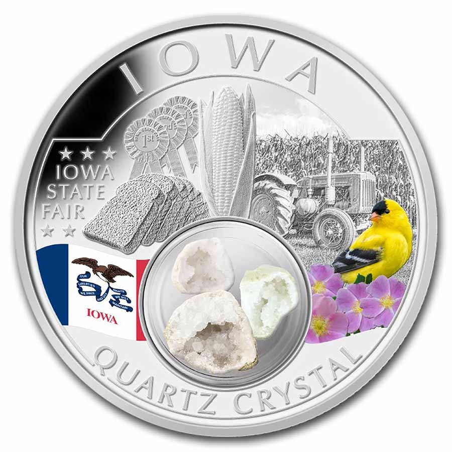 2021 1 oz Silver Treasures of the U.S. Iowa Quartz (Colorized)