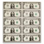 2021 (A-Boston) $1.00 FRN CU (Fr#-B) 10 Uncut sheet