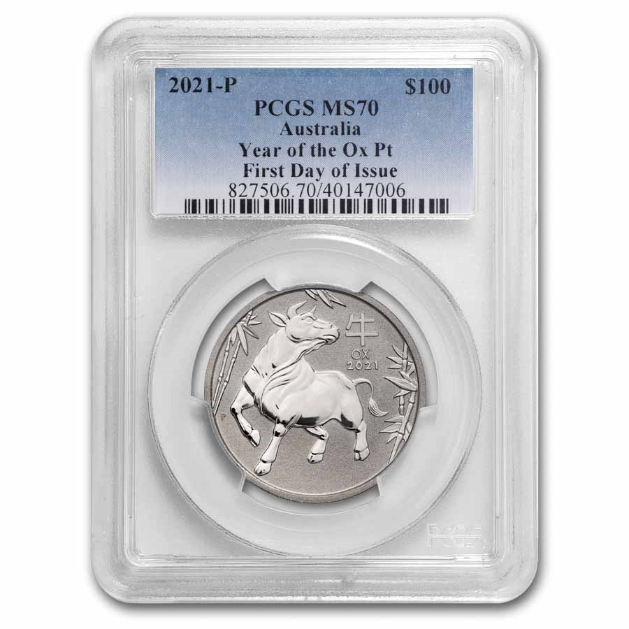2021 AUS 1 oz Platinum Lunar Ox MS-70 PCGS (FDI)