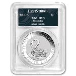 2021 Australia 1 oz Silver Swan MS-70 PCGS (FS, Swan Label)