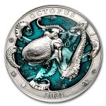 2021 Barbados 3 oz Silver Antique Underwater World (Octopus)