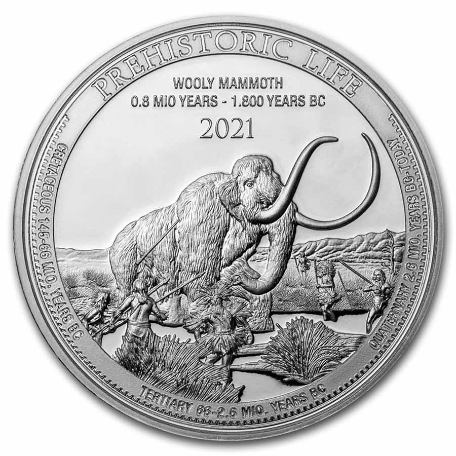 2021 Democratic Rep. of Congo 1 oz Silver Wooly Mammoth BU
