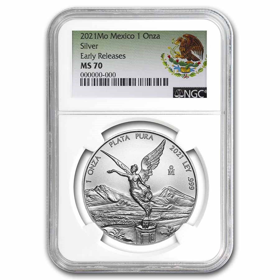 2021 Mexico 1 oz Silver Libertad MS-70 NGC (ER, Coat of Arms)