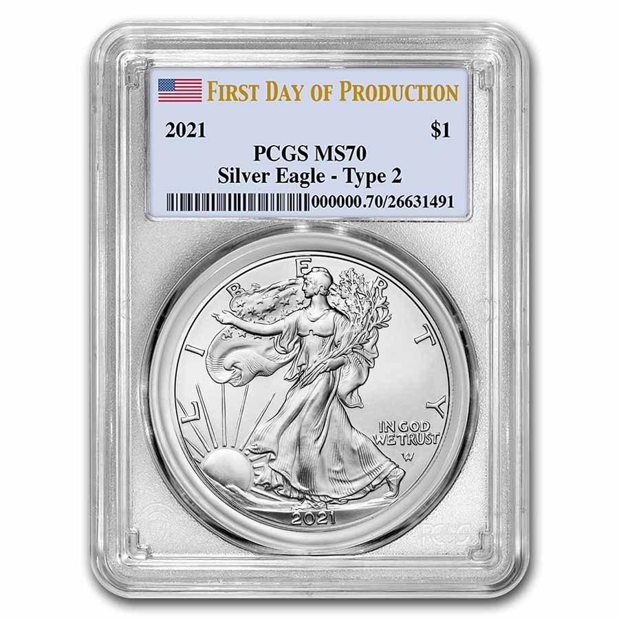 2021 Silver Eagle (Type 2) MS-70 PCGS (First Day of Production)