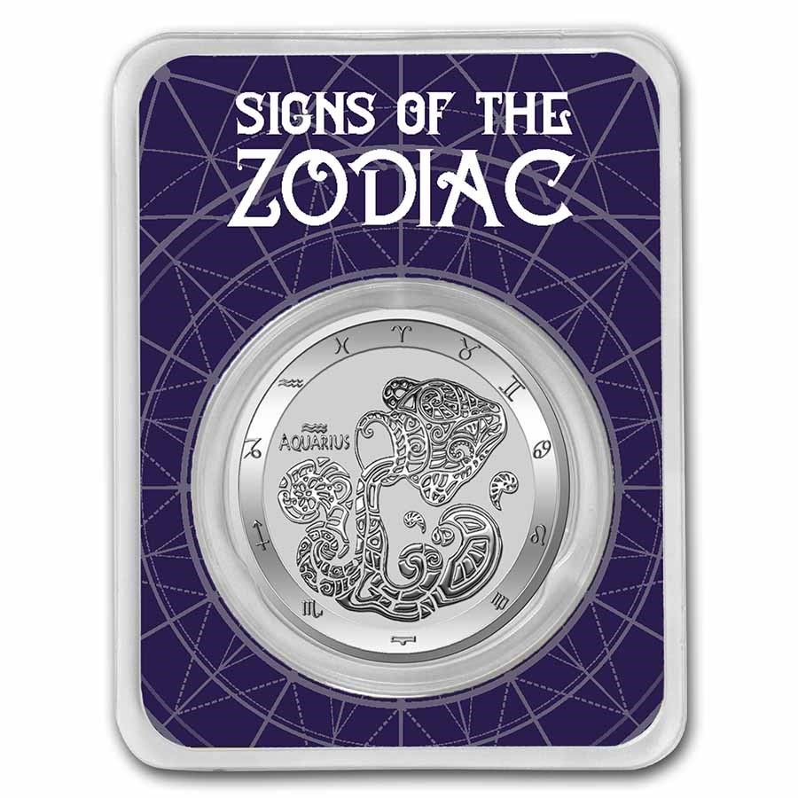 2021 Tokelau 1 oz Silver $5 Zodiac Series: Aquarius BU (TEP)
