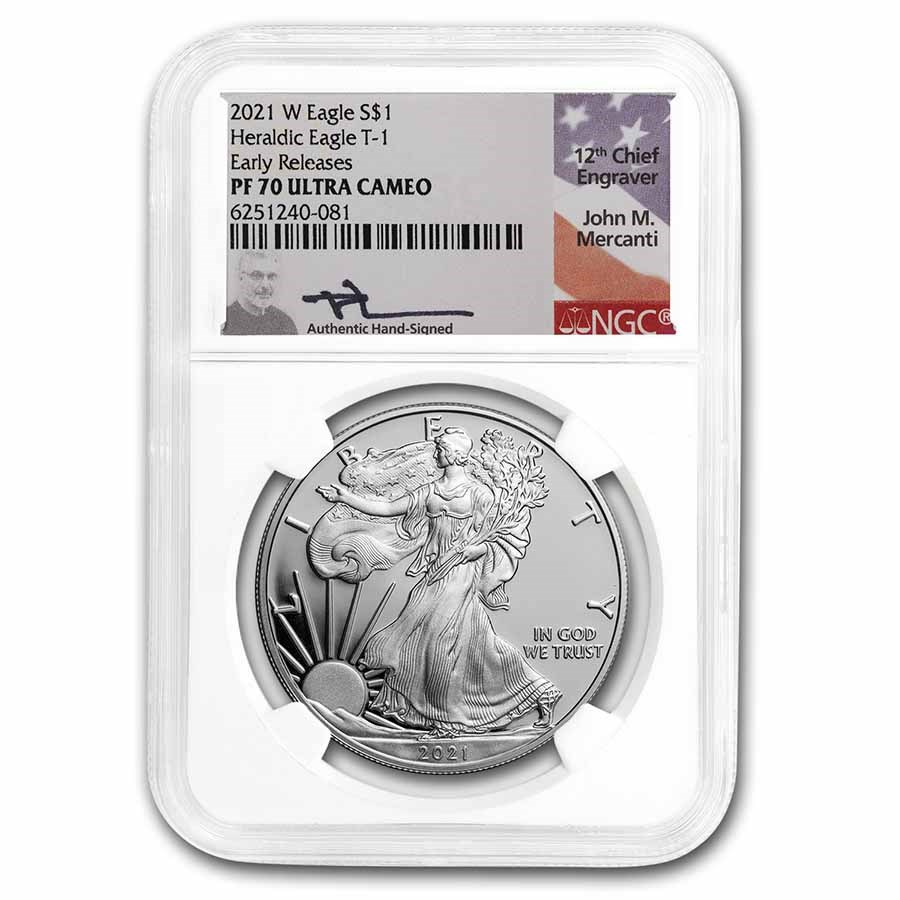 2021-W American Silver Eagle (Type 1) PF-70 NGC (ER, Mercanti)