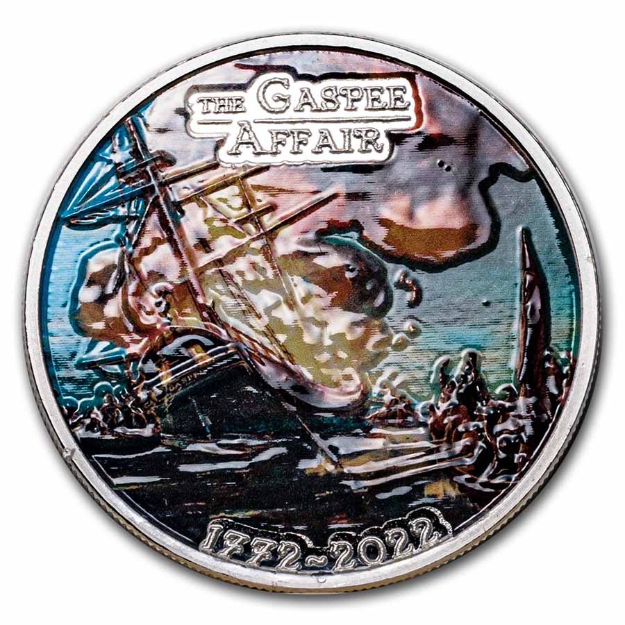 2022 1 oz Ag $1 American Rev The Gaspee Affair (Colorized)