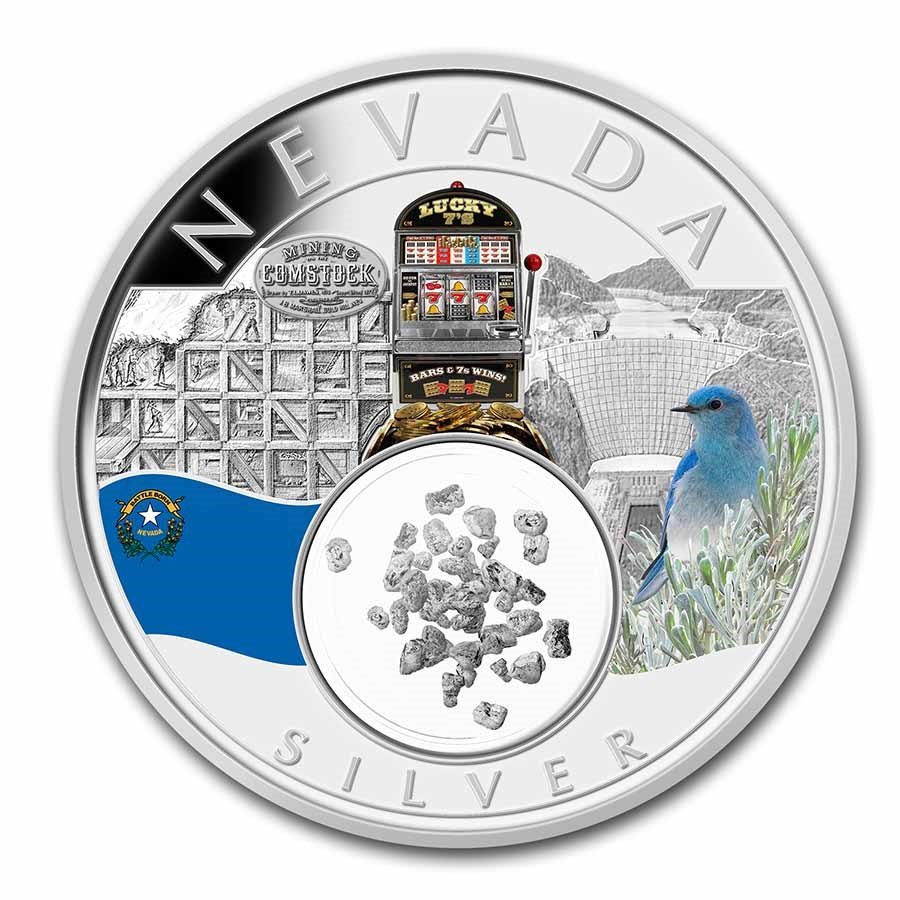 2022 1 oz Silver Treasures of the U.S. Nevada Silver (Colorized)