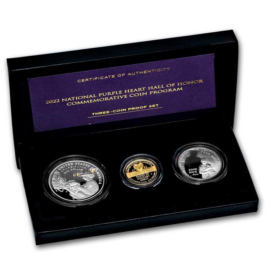2022 3-Coin Purple Heart Commem Proof Set (w/Box & COA)