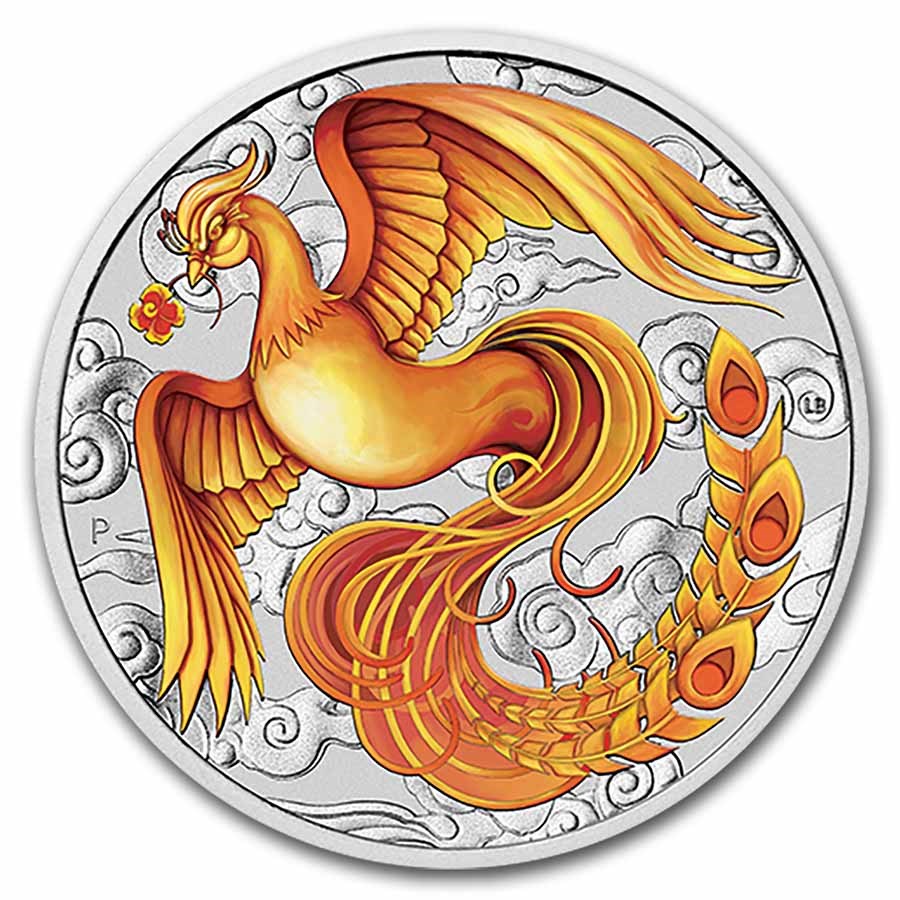 2022 AUS 1 oz Silver Phoenix Red & Gold Colorized BU (in Capsule)
