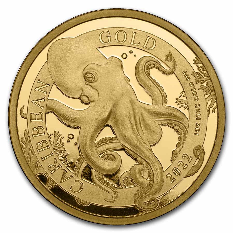 2022 Barbados 1 oz Gold Caribbean Octopus BU