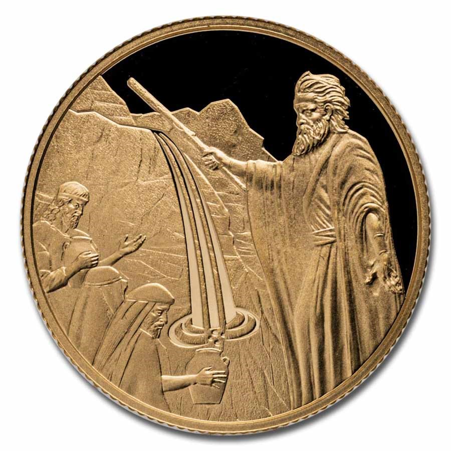 2022 Israel Proof Gold 10 NIS Moses and The Rock