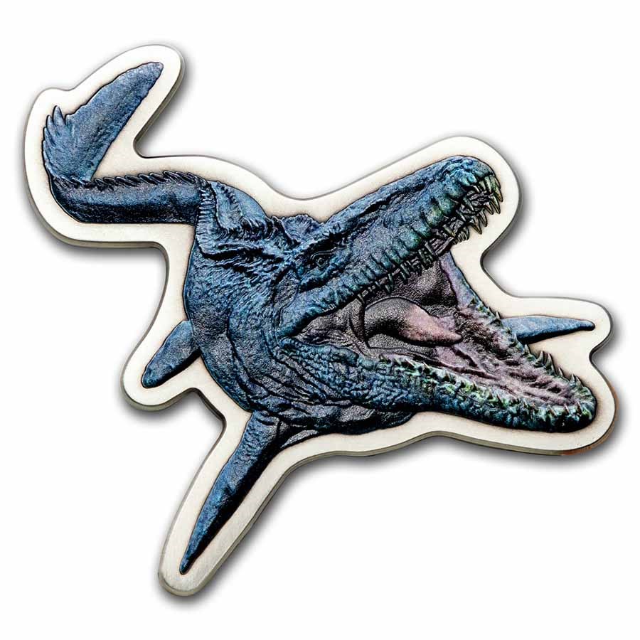 2022 Niue 2 oz Silver $5 Jurassic World Mosasaurus Shaped Coin