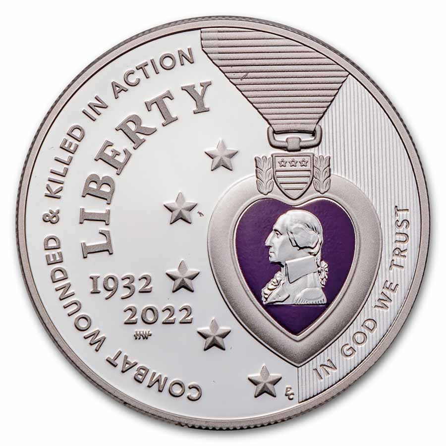 2022-W Purple Heart HOH Colorized $1 Silver Prf (w/Box & CoA)
