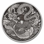 2023 AUS 1 oz Silver Dragon & Koi Antiqued BU (Display Card)