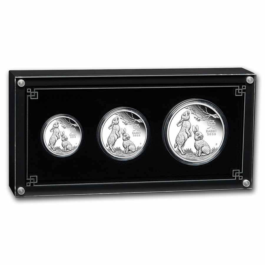2023 Australia 3-Coin Silver Lunar Rabbit Proof Set (w/Box & COA)