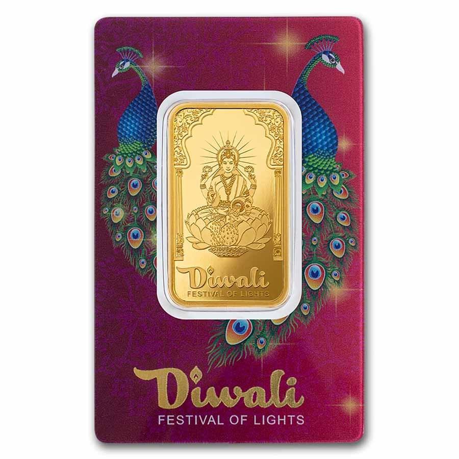 2024 1 oz Gold Bar - PAMP PAMP Suisse Diwali Lakshmi & Peacocks