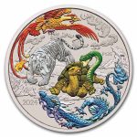 2024 AUS 1 oz Silver Four Guardians Colorized BU Cap, Blue Dragon