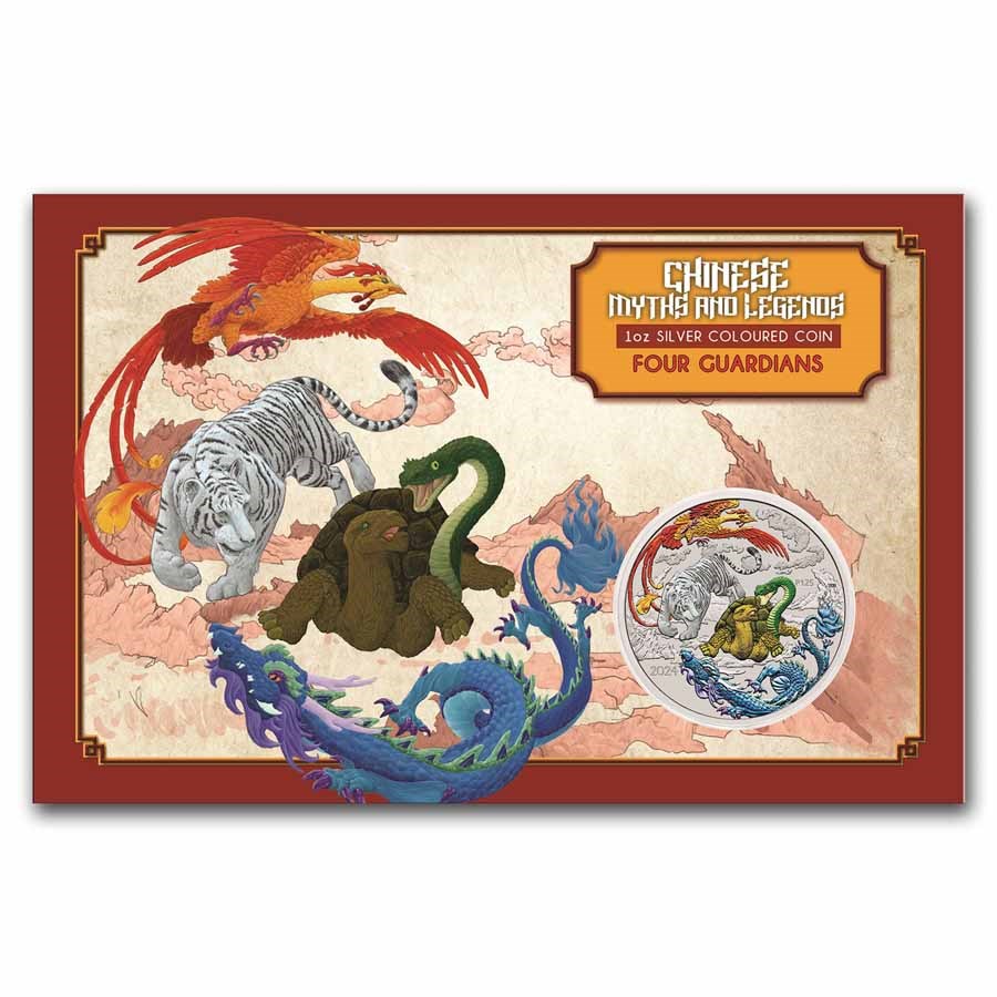 2024 AUS 1 oz Silver Four Guardians Colorized (Card, Blue Dragon)