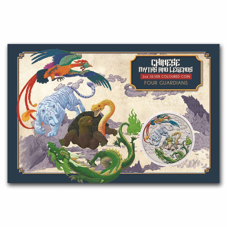 2024 AUS 1 oz Silver Four Guardians Colorized- Card, Green Dragon