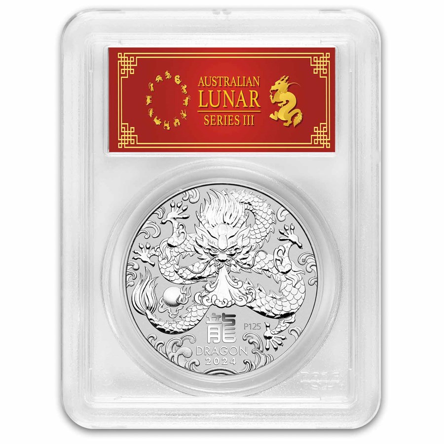 2024 AUS 1 oz Silver Lunar Dragon MS-70 PCGS (FDI, Red Label)