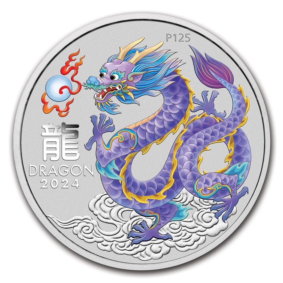 2024 AUS 1 oz Silver Lunar Lilac Dragon Sydney Money Expo in Card