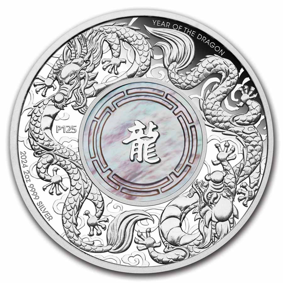 2024 AUS 2 oz Silver Double Dragon with Mother of Pearl PF (Box)