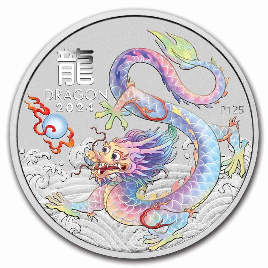 2024 Australia 1 oz Silver Lunar Colorized White Dragon (Capsule)
