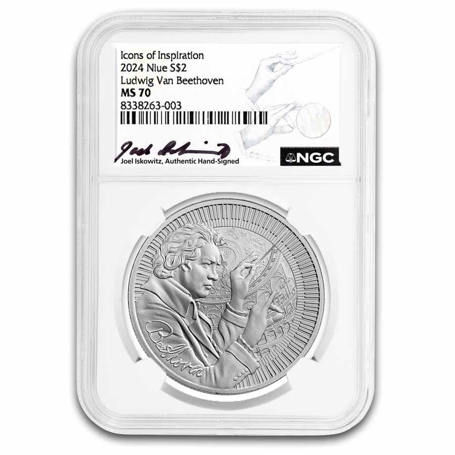 2024 Niue 1 oz Silver Icons: Beethoven (Sketch Snip) MS-70 NGC