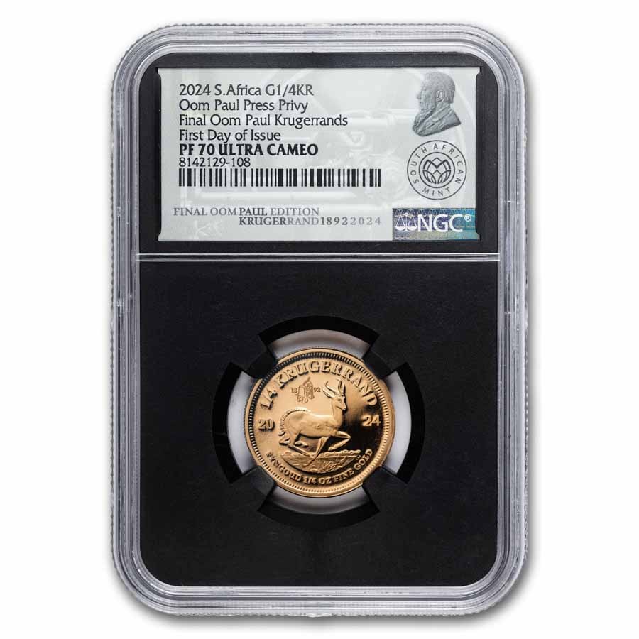 2024 S. Africa 1/4 oz Gold Krugerrand Final Oom Press PF-70 NGC
