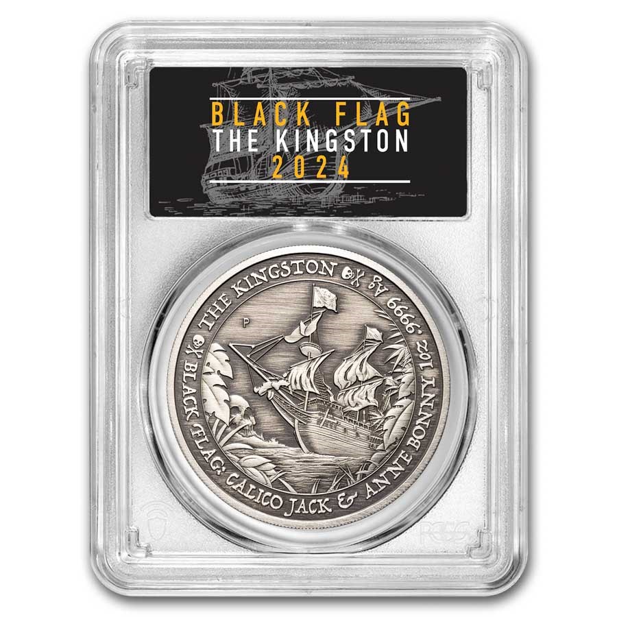 2024 TUV 1 oz Silver Black Flag Antiqued Kingston MS-70 PCGS FDI