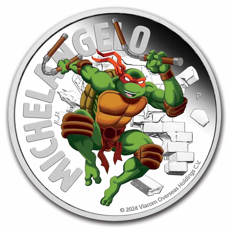 2024 TUV 1 oz Silver Colorized TMNT Michelangelo Proof (Box)