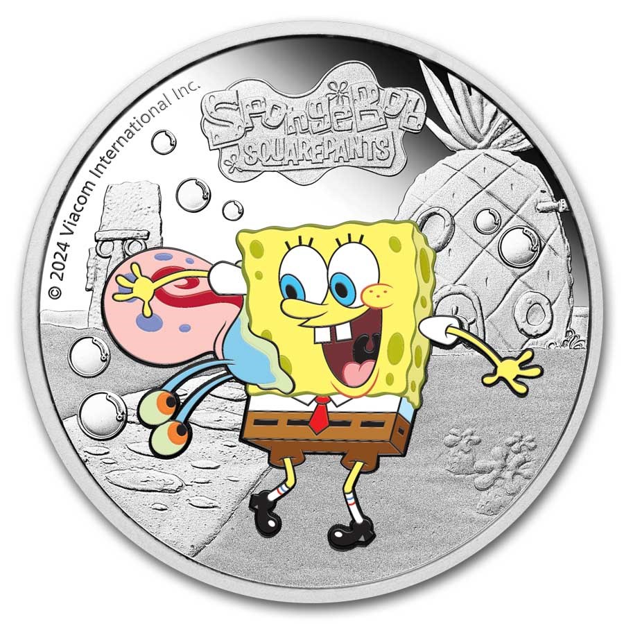 2024 TUV 1 oz Silver SpongeBob SquarePants & Gary Colorized PF