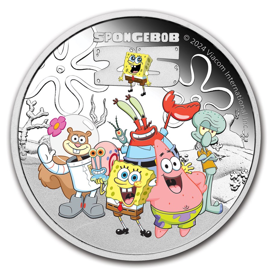 2024 Tuvalu 1 oz Silver SpongeBob & Friends Colorized PF