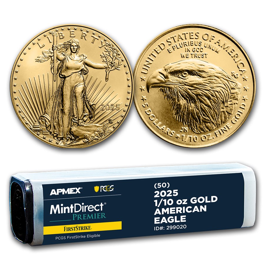 2025 1/10 oz American Gold Eagles (50-Coin MDP® + PCGS FS® Tube)