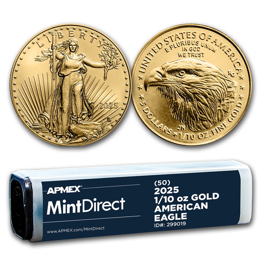 2025 1/10 oz American Gold Eagles (50-Coin MintDirect® Tube)