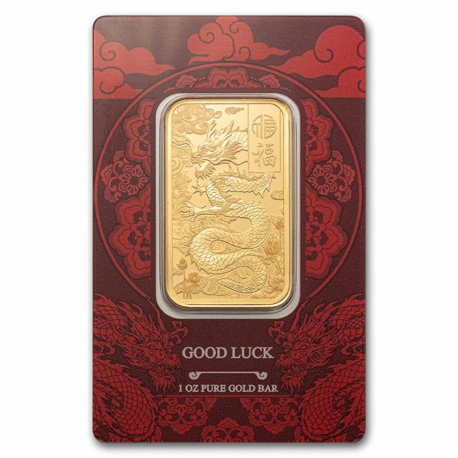 2025 1 oz Gold Bar – PAMP Good Luck Yellow Dragon (Assay)