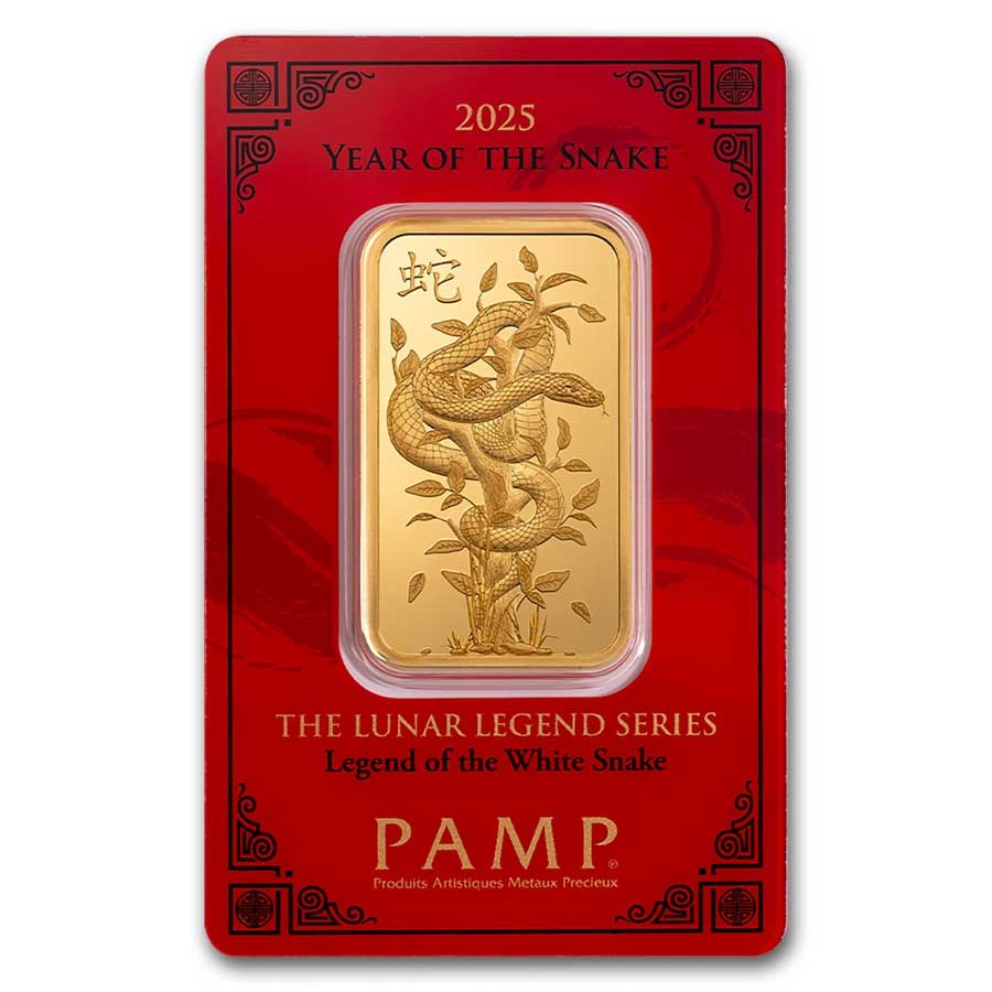 2025 1 oz Gold Bar - PAMP Lunar Legends White Snake (In Assay)