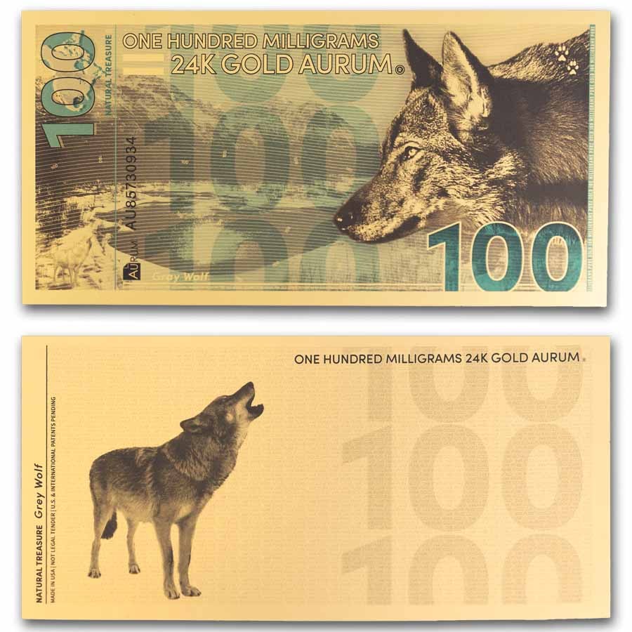 2025 100mg Gold Aurum Note - Natural Treasures: Gray Wolf 24K