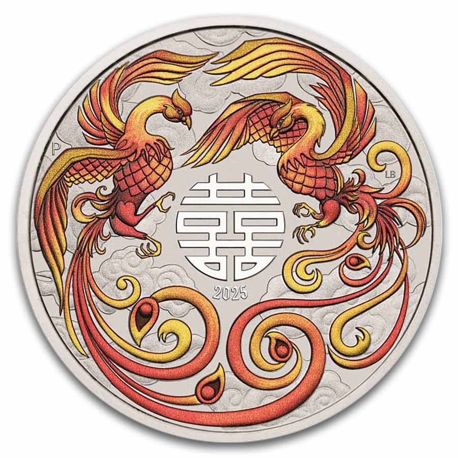 2025 AUS 1 oz Silver Double Phoenix Colorized BU Cap, (Red, Cap)