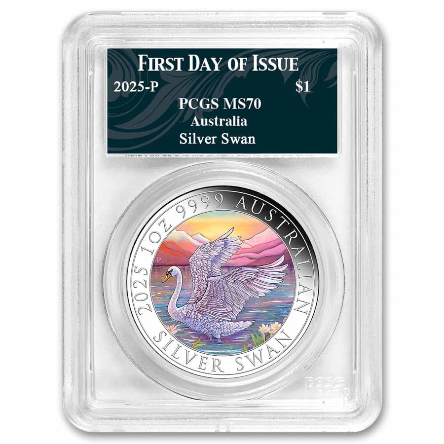 2025 AUS 1 oz Silver Swan Colorized MS-70 PCGS (FDI, Swan Label)