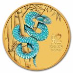 2025 Australia 1/10 oz Colorized Gold Lunar Blue Snake BU